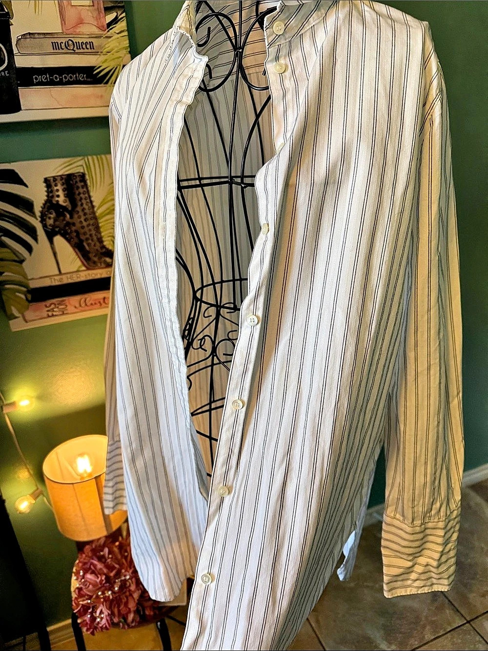J.Crew White Blue Pinstripe Cotton Button Down Shirt Size 12